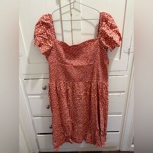 NWT GAP XXL Rusty Red Ditsy Floral Smocked Flutter Sleeve Mini Dress